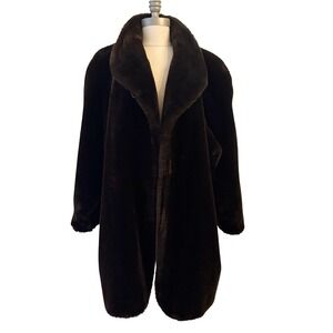 Vintage Faux Fur Coat Women XL Chocolate Brown 70s Tissavel USA Luxury Formal